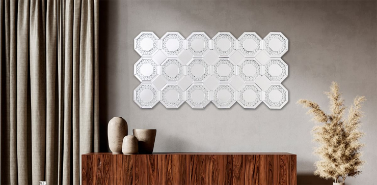 Espejo De Pared Cristal Hexa Plata